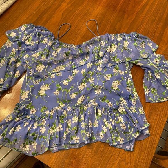 Alice + Olivia
Tia Floral-Print Ruffled Blue Blouse - Picture 4 of 11